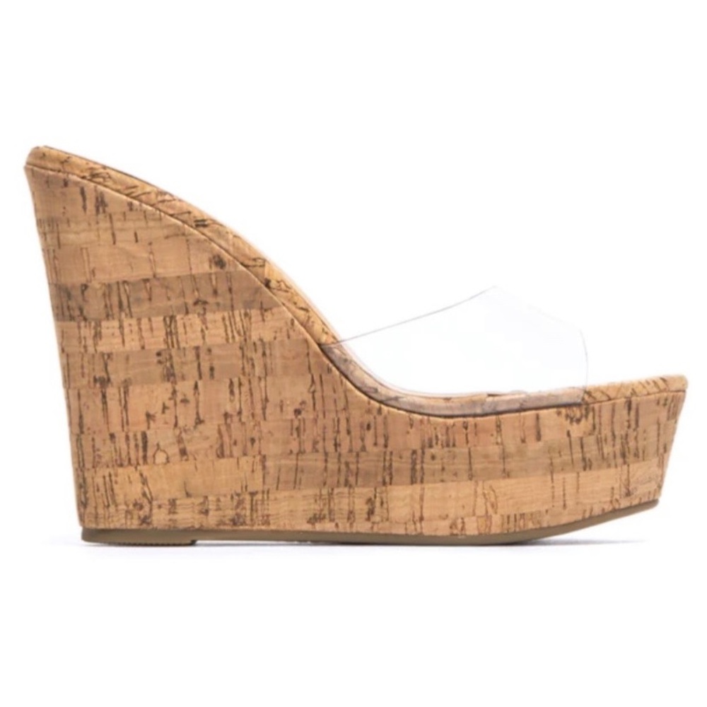 Clear Band Cork Platform Wedges - Picture 4 of 12